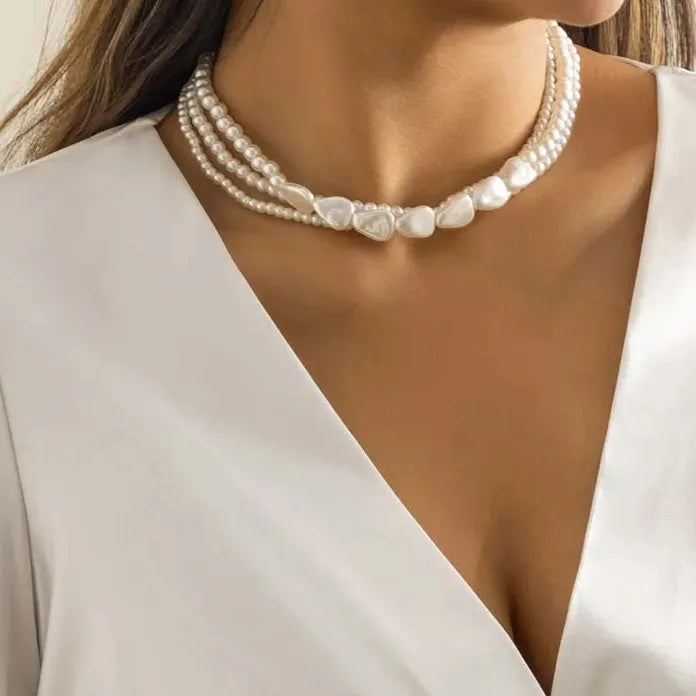 Vintage White Imitation Pearl Multilayer Choker Necklace Women Wedding Jewelry