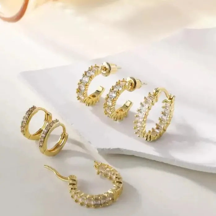 3Pcs Vintage Zircon Geometric Hoop Earrings for Women Classic Jewelry Gifts