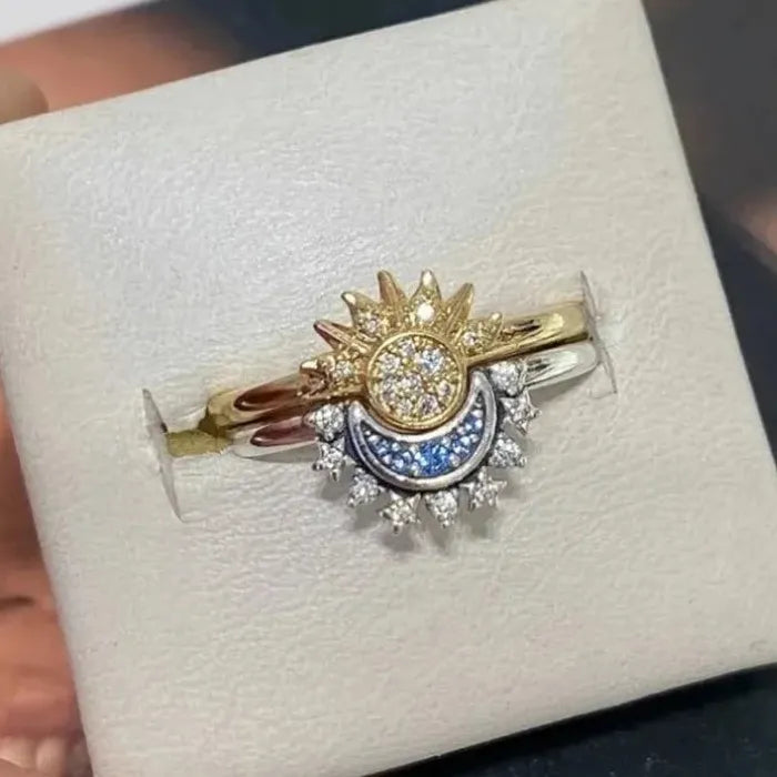 Adjustable 2pc Sun Moon Star Couple Rings for Women Romantic Gift Jewelry