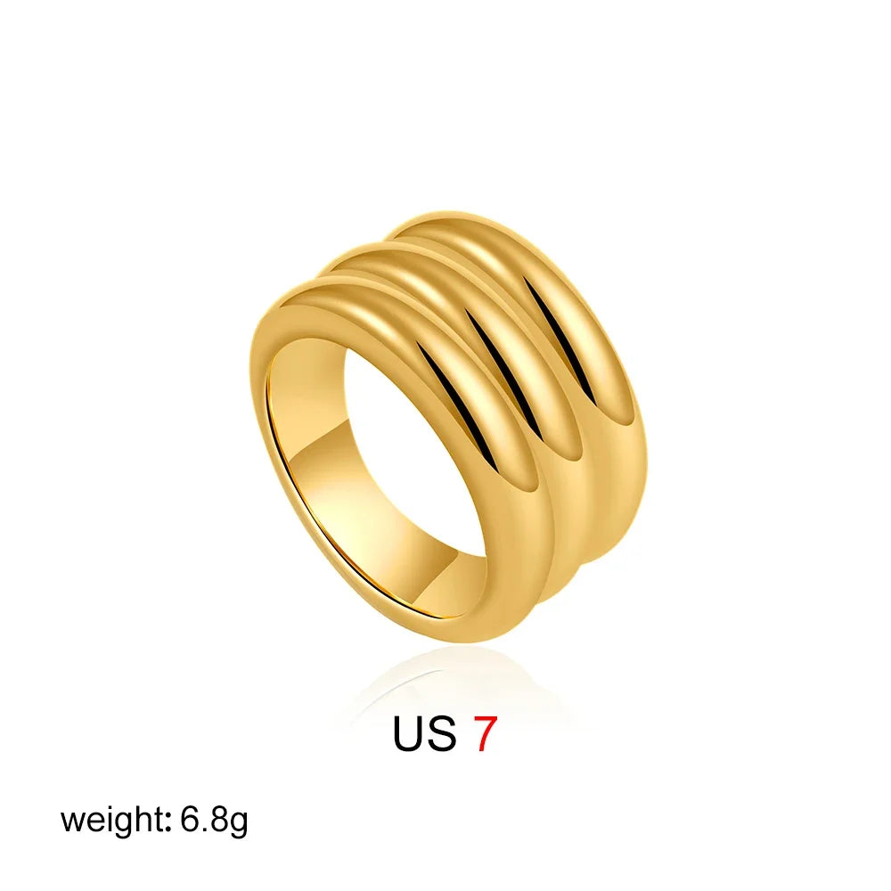 18K Gold Plated Stainless Steel Three Layer Circle Knuckle Ring for Women