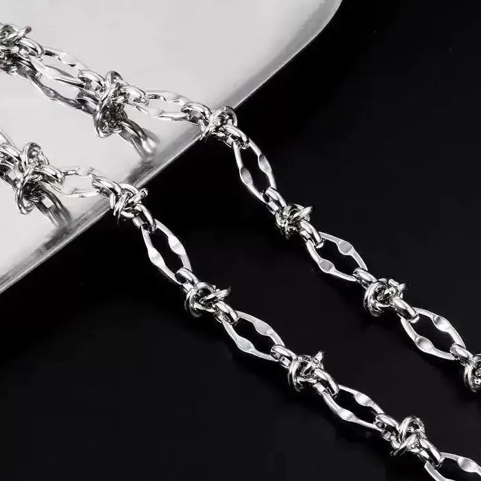 Men's Stainless Steel Knotted Thorn Necklace Hip Hop Silver Pendant Jewelry