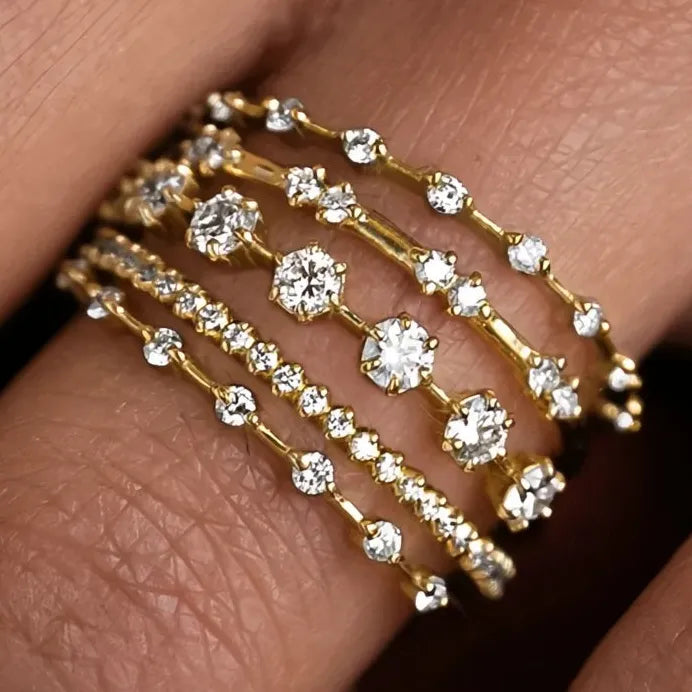 Multi-layer Gold Women’s Cocktail Ring with Shiny Cubic Zirconia Stones