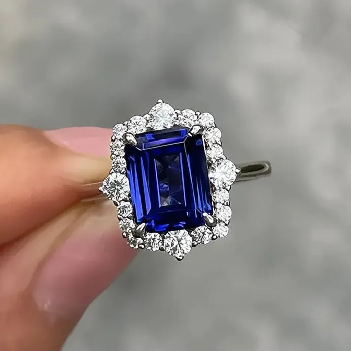 Geometric Blue Cubic Zirconia Women's Wedding Engagement Ring Stylish Design