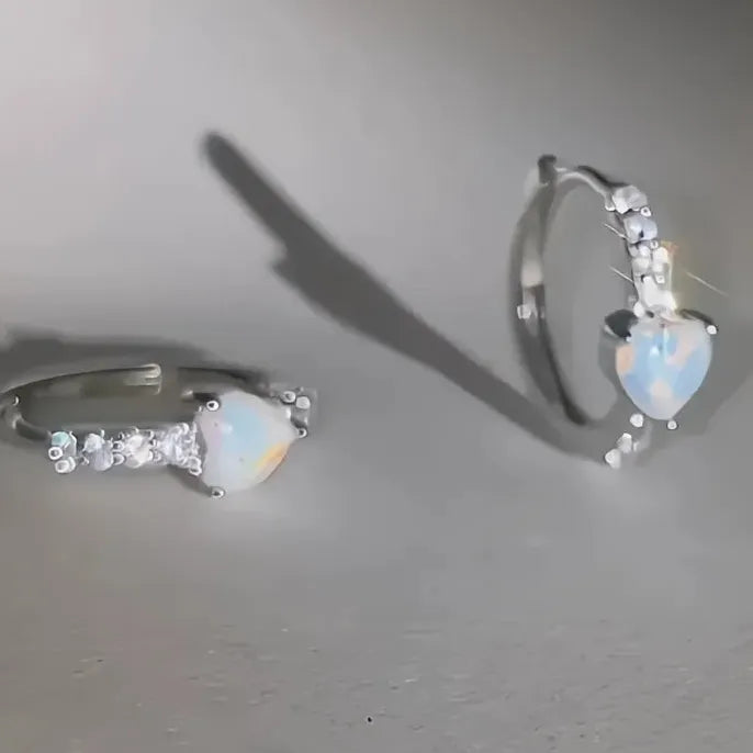 Geometric Imitation Opal Heart Hoop Earrings with Cubic Zirconia for Women