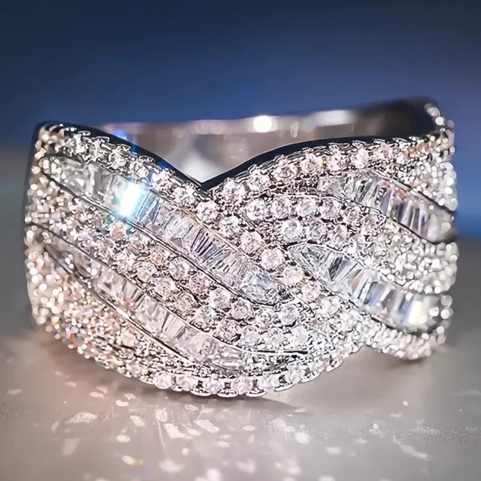 Elegant Women’s Geometric Cross Cubic Zirconia Wedding Engagement Ring