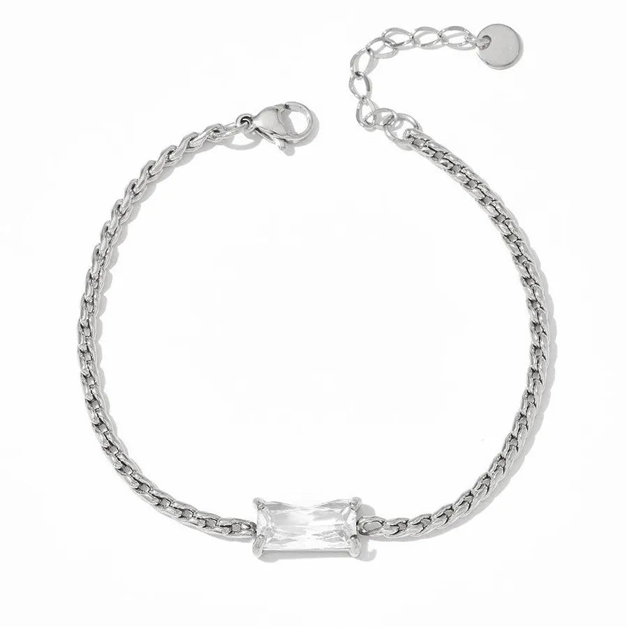 18K Gold Plated Stainless Steel Flat Snake Chain CZ Bracelet for Women Stylish