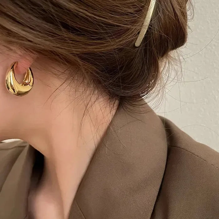 Copper Alloy Chunky Smooth Metal Hoop Earrings Women Girls Punk Jewelry