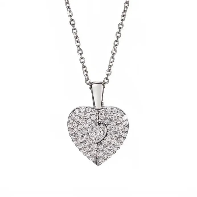 Romantic Heart Pendant Necklace with Bright CZ for Women Wedding Jewelry