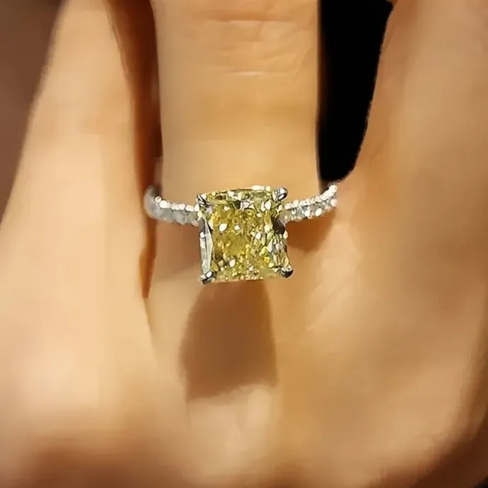 Elegant Square Yellow CZ Wedding Band Ring for Women Brass Gift