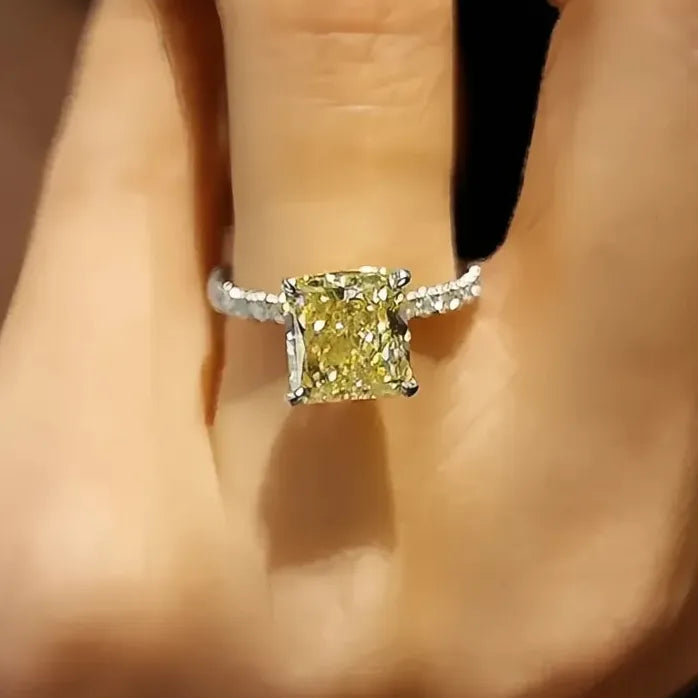 Elegant Square Yellow CZ Brass Wedding Band Ring for Women Gift
