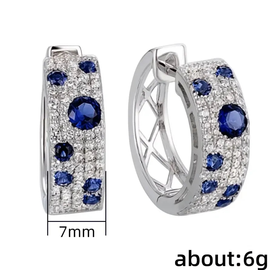 Blue and White Geometric Cubic Zirconia Hoop Earrings for Women