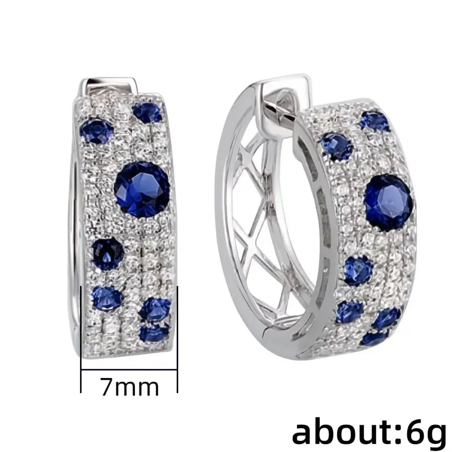 Blue White CZ Geometric Hoop Earrings for Women Fashion Jewelry