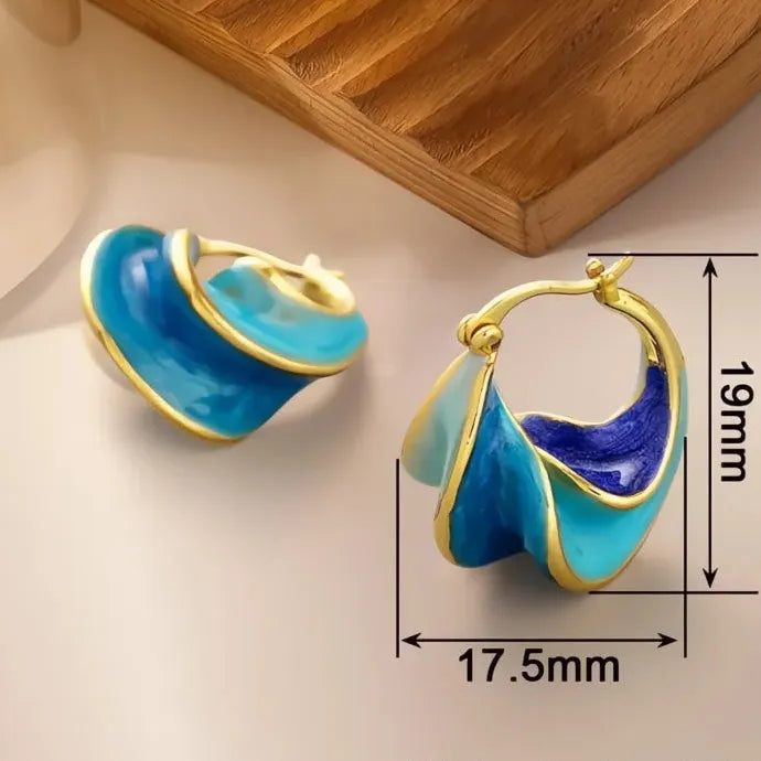 Women Geometric Hoop Earrings Wave Design Brass Alloy Lightweight Jewelry Gift