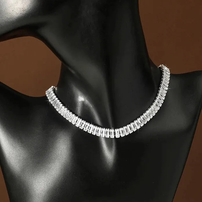 Stainless Steel Zircon Square Choker Necklace Crystal Wedding Jewelry