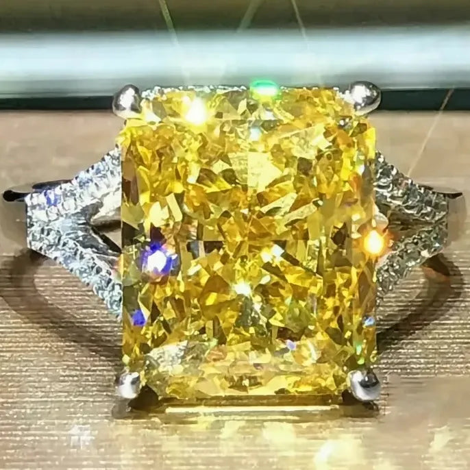 Yellow Square Cubic Zirconia Brass Women's Wedding Anniversary Ring Gift