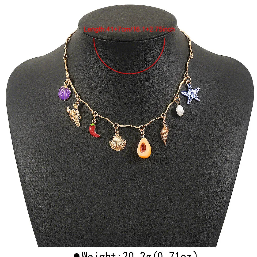 Bohemia Style Zinc Alloy Necklace Women Crab Starfish Conch Chili Pendant Gift