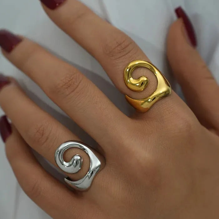 Gold Plated Skeleton Pattern Stainless Steel Ring for Women Minimalist Gift Jewelry