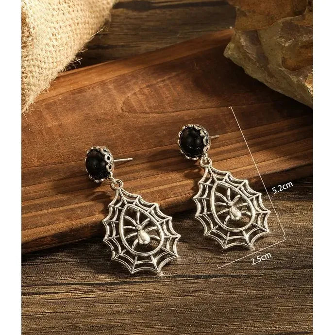 Vintage Spider Web Pendant Earrings Zinc Alloy Gothic Punk Halloween Gift