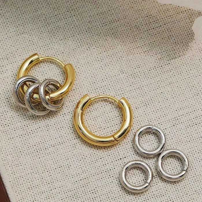 Stainless Steel Retro Large & Small Hoop Earrings for Women