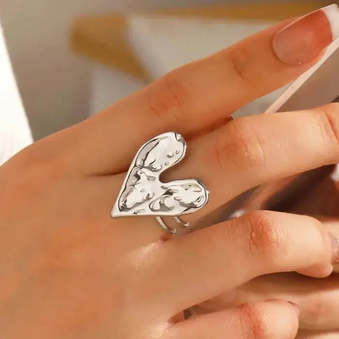 18K Gold Color Stainless Steel Heart Pattern Double Thin Ring Women Jewelry
