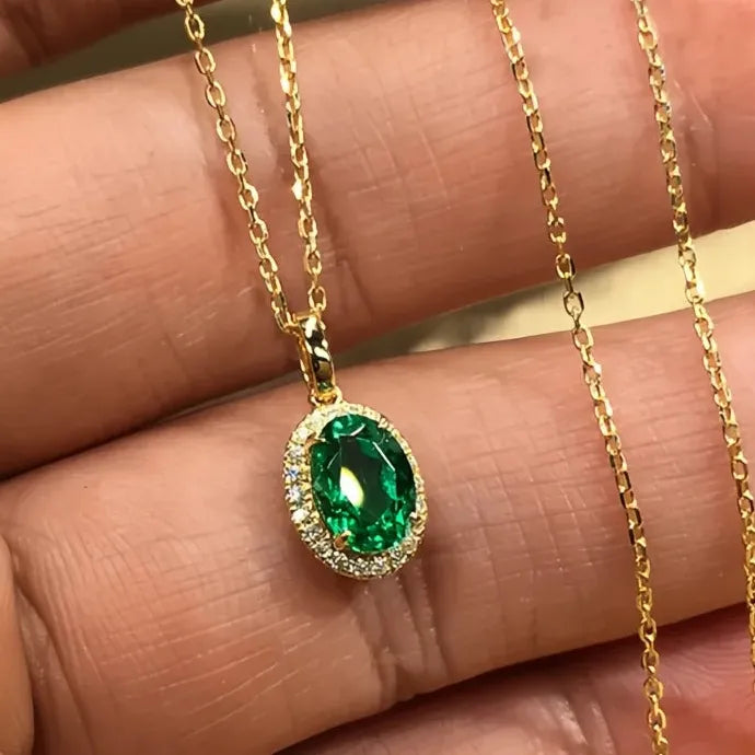Oval Green CZ Cubic Zirconia Pendant Necklace for Women Wedding Gift