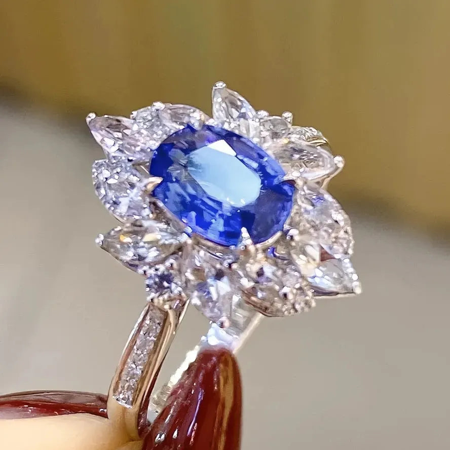 Blue Cubic Zirconia Brass Ring for Women Wedding Anniversary Party Fashion Jewelry Gift