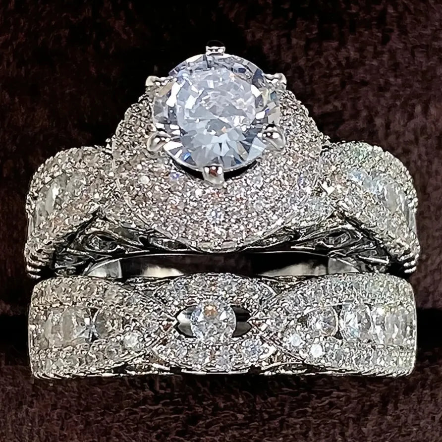 Elegant Women’s Wedding Ring Set Luxury Brass AAA Cubic Zirconia Jewelry