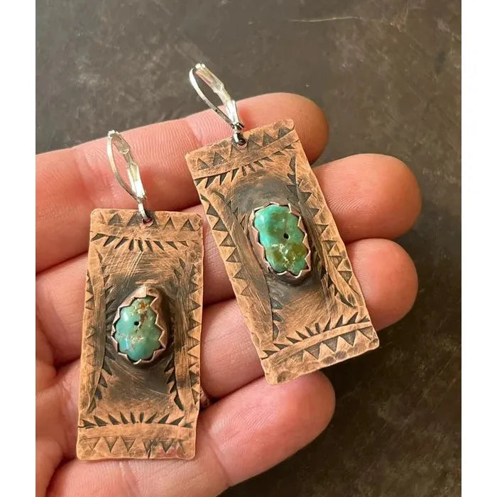 Retro Women's Blue Stone Rectangular Pendant Earrings Zinc Alloy Fashion Jewelry