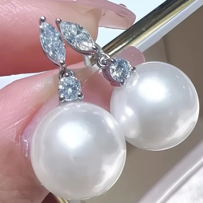 Simulated Pearl Drop Earrings for Women Wedding Engagement Cubic Zirconia