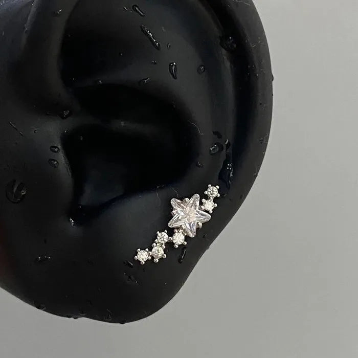 Star Spiral Planet Stainless Steel Ear Bone Stud Earrings for Women
