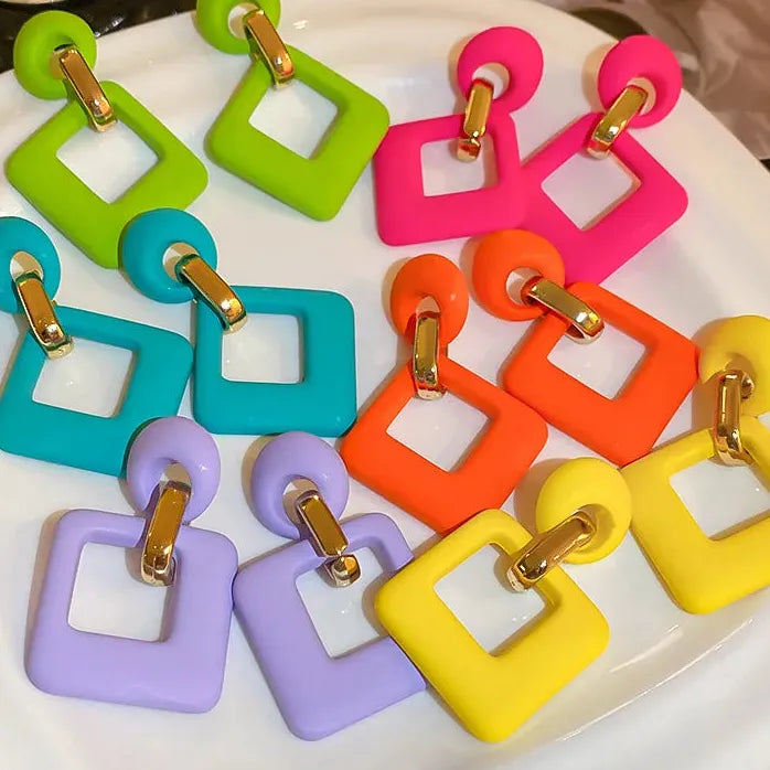 Rose Red Yellow Green Fluorescent Acrylic Square Drop Earrings for Women Stylish Jewelry