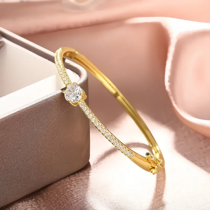 Geometric Minimalist Bangle with Sparkling Cubic Zirconia Jewelry
