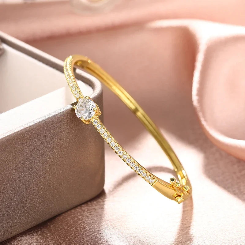 Geometric Minimalist Bangle with Sparkling Cubic Zirconia Jewelry