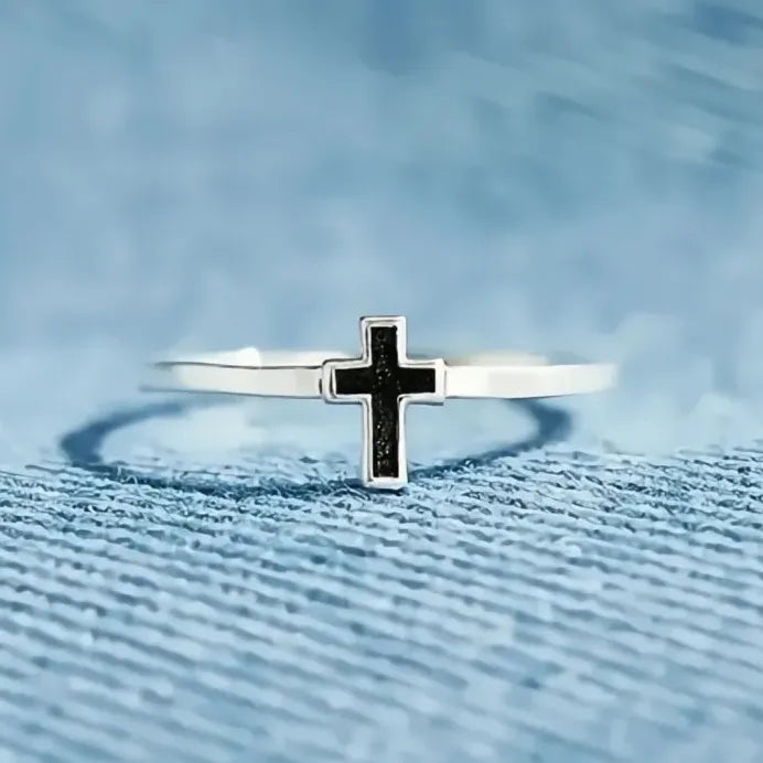 Trendy Women's Cross Ring Brass with Black Epoxy Glaze Finger Jewelry