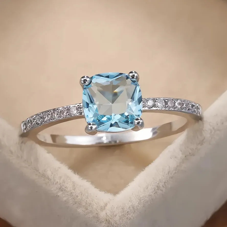 Women’s Engagement Ring Brass Cubic Zirconia Wedding Anniversary Gift 4 Colors Blue Series