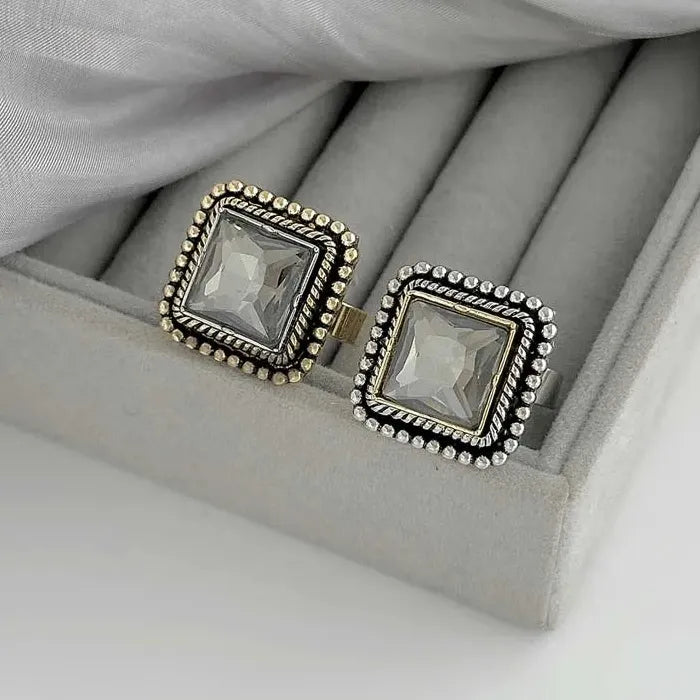 Adjustable Large Vintage Zircon Square Punk Geometric Cocktail Ring