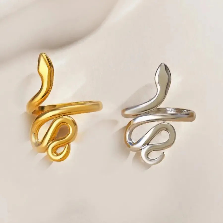 Adjustable Gold Stainless Steel Snake Rings Waterproof Punk Couple Jewelry