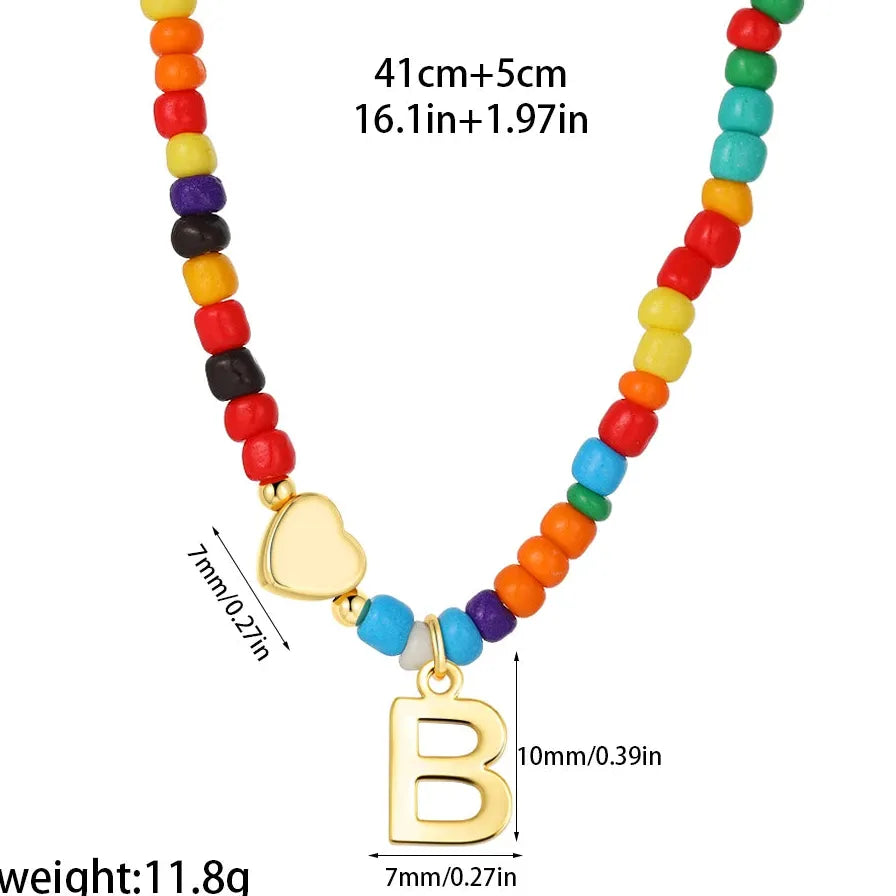 18k Gold Plated Alphabet Letter Pendant Necklace Beads Mini Heart Choker Women