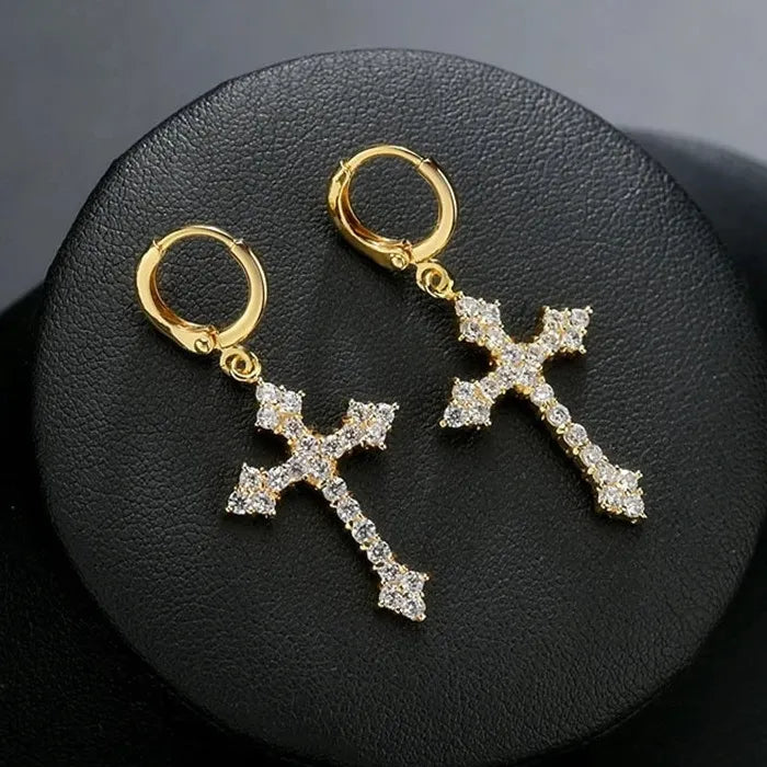 Gothic Rhinestone Cross Drop Earrings Crystal Dangle Jewelry Gift