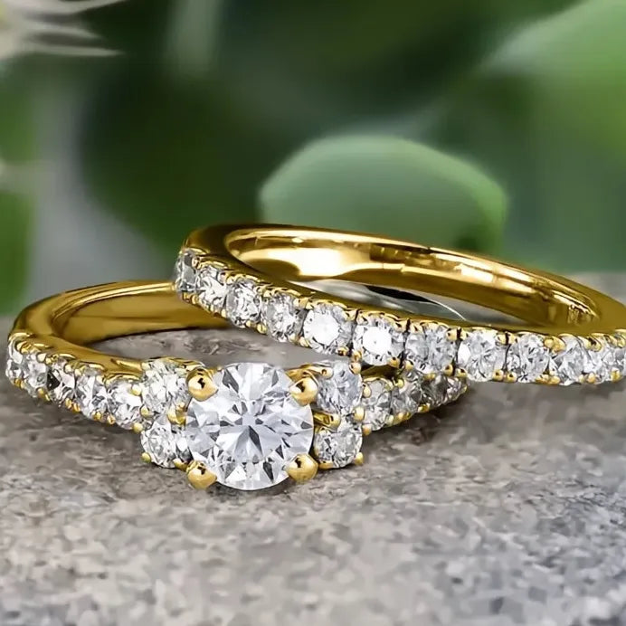 Women’s Bridal Ring Set Cubic Zirconia Brass Silver Gold Color Jewelry