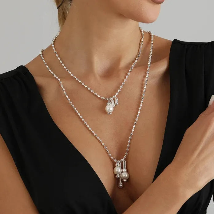 Adjustable Luxury Pearl Geometric Pendant Necklace for Women Gift