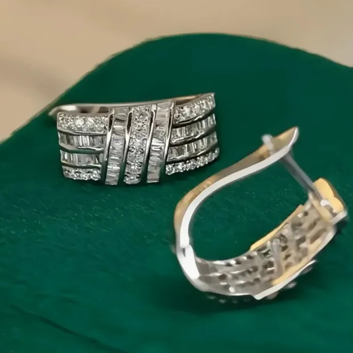 Geometric Silver Knot Hoop Earrings with Shiny CZ Stones for Weddings