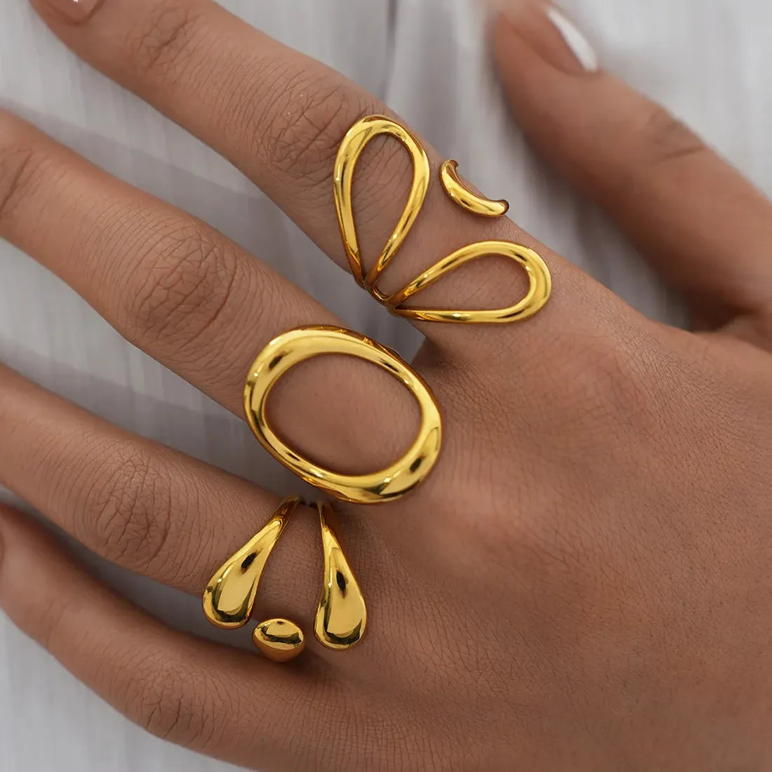 Geometric Gold Plated Stainless Steel Vintage Minimalist Ring for Women
