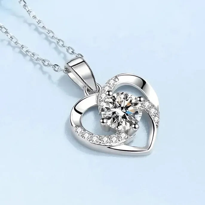 Delicate Heart Pendant Necklace for Women Wedding Jewelry Silver Cubic Zirconia
