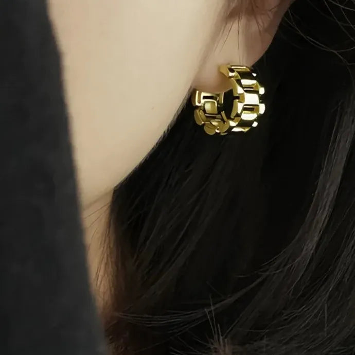 Geometric Metal Hoop Earrings for Women Brass Fashion Jewelry Daily Wear