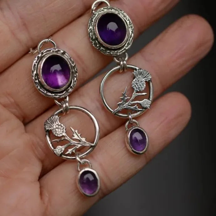 Retro Bohemian Purple Synthetic Stone Drop Earrings Women Ethnic Beach Party