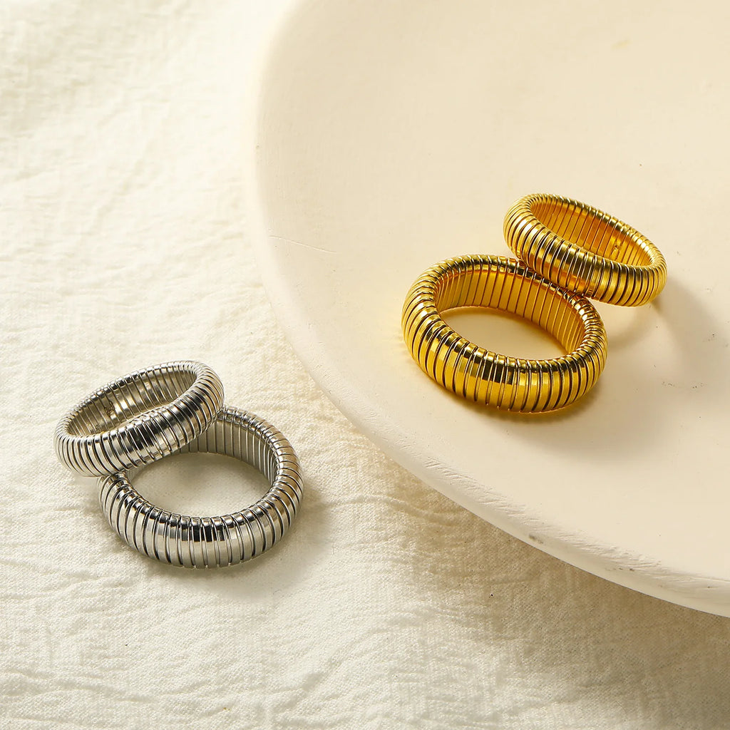 18K Gold Plated Stainless Steel Snake Chain Ring Waterproof Retro Punk Jewelry