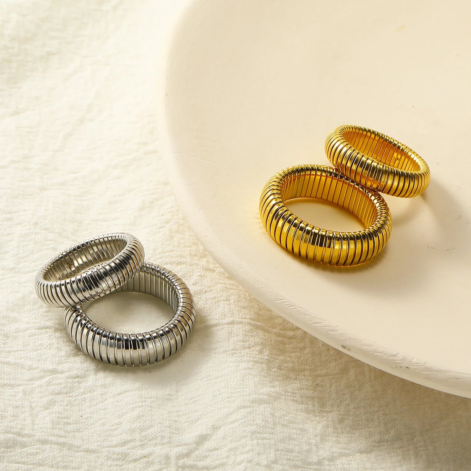 18K Gold Plated Stainless Steel Snake Chain Ring Waterproof Retro Punk Jewelry