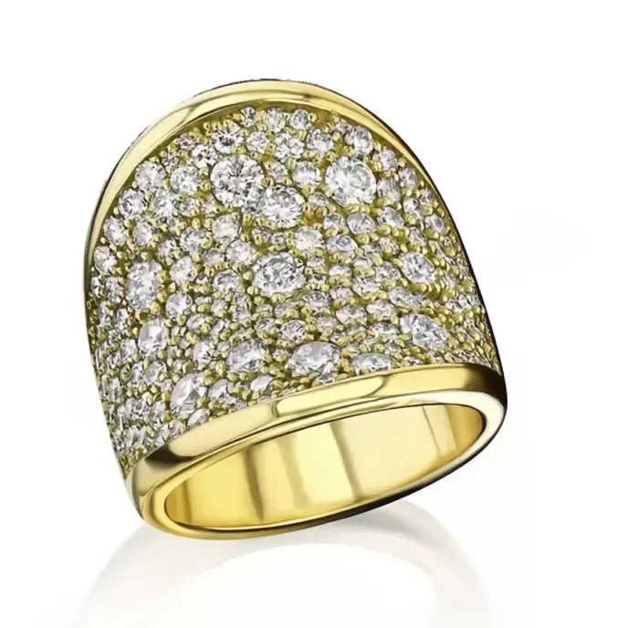 Wave Geometric Design Women’s Gold Brass Ring Luxury Party Inlaid Sparkling CZ Jewelry