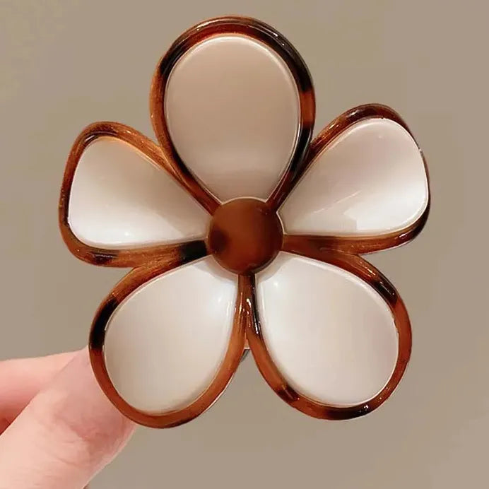 Glossy Acrylic Five Petal Flower Hair Claw Clip Floral Ponytail Accessory